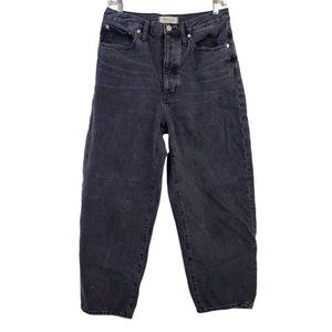 Madewell Balloon Jeans Womens 27 Black Noll Wash MD690 Button Fly Cropped